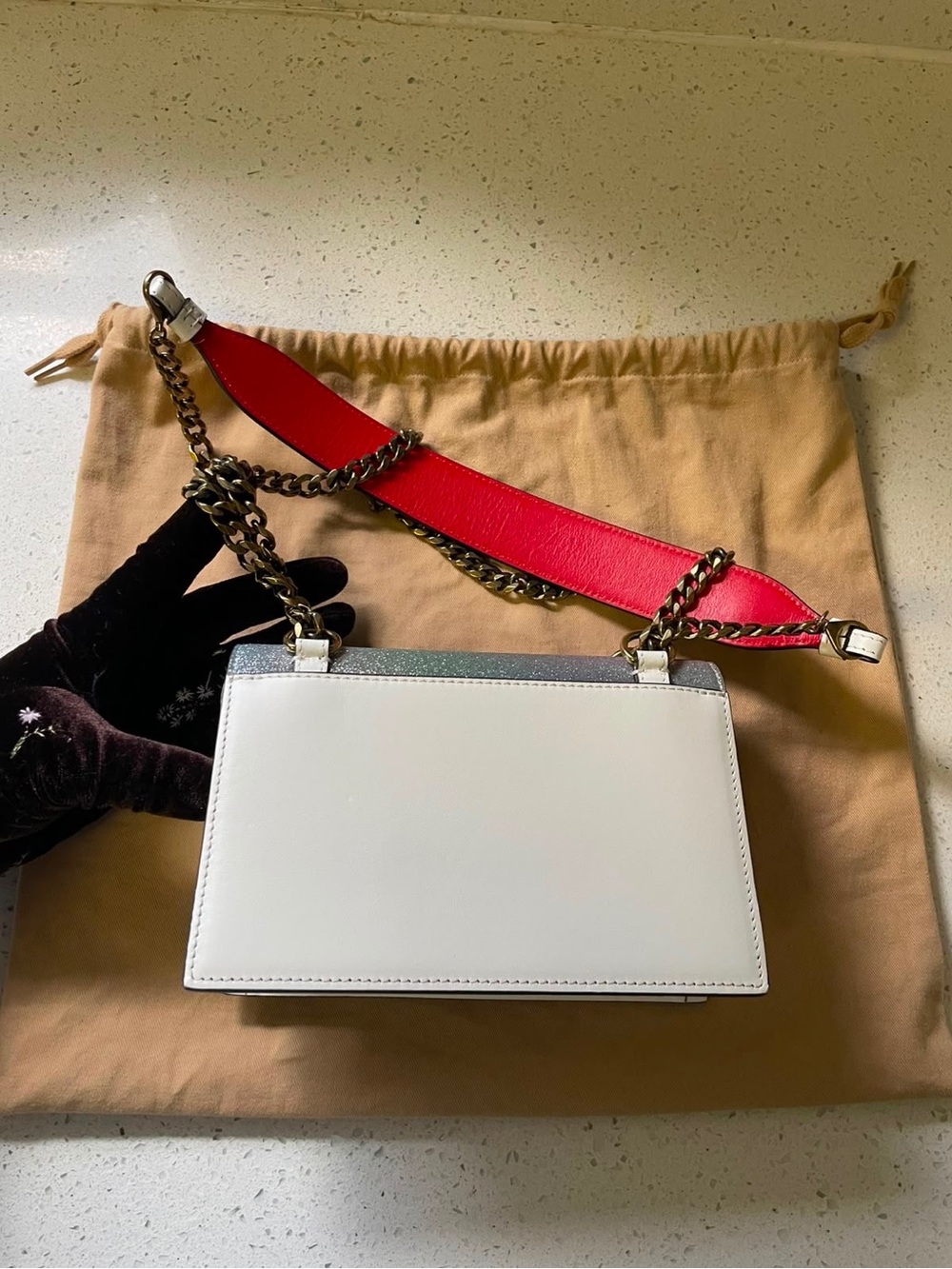 Silver ombré multicolor Glitter Chain Shoulder Bag with Gold Hardware - Picture 5 of 12